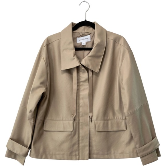 Liz Claiborne Jackets & Blazers - Liz Claiborne Faux Leather Jacket Women XL Tan Beige Zip Front Utility Coat
